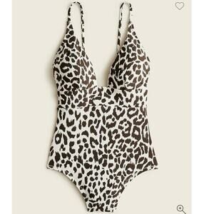 J.Crew‎ One Piece Swimsuit Leopard Print Brown White Size 14 Ruched Lined